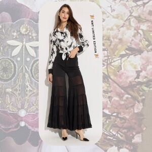 NWT 🎉 Oo La La Black Tiered Mesh Sheet Scuba Pants